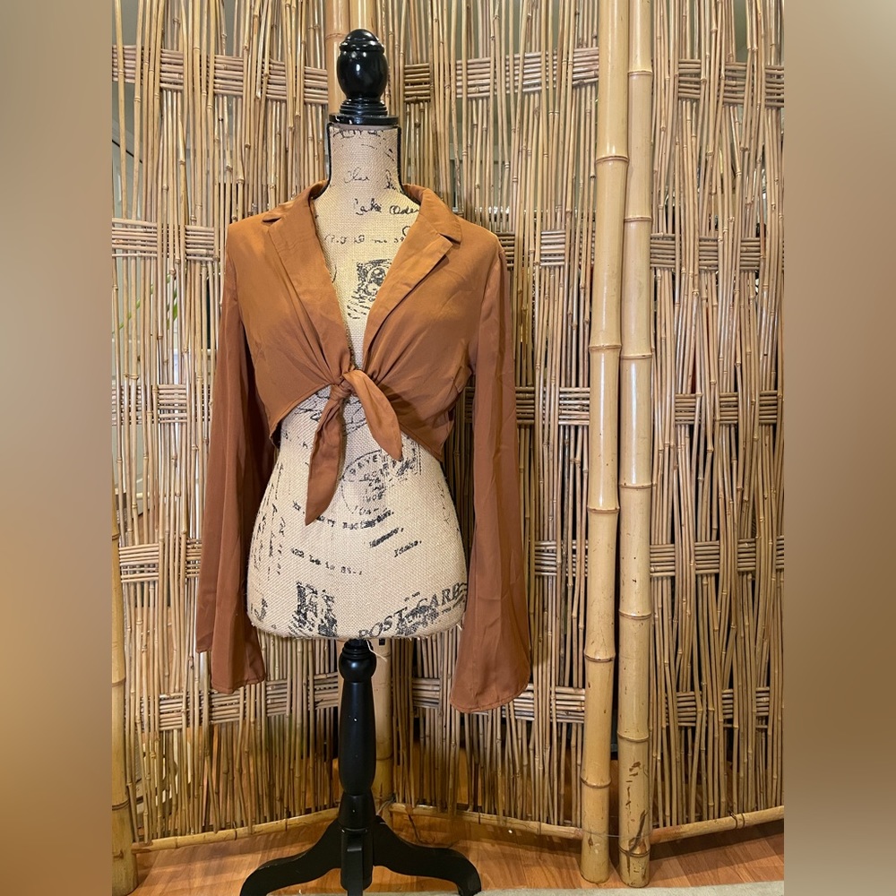 ✨ Windsor Camel Brown Flare Sleeve Tie Top ✨